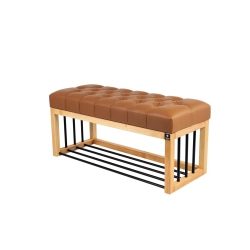 Ławka Pufa Pikowana Ekoskóra Brązowy Guzik Tapicerowany LPP-86 Rozmiary od 50 cm do 200 cm