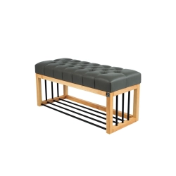 Ławka Pufa Pikowana Ekoskóra Grafit Guzik Tapicerowany LPP-86 Rozmiary od 50 cm do 200 cm