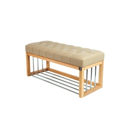 Ławka Pufa Pikowana Ekoskóra Beż Guzik Tapicerowany LPP-87 Rozmiary od 50 cm do 200 cm