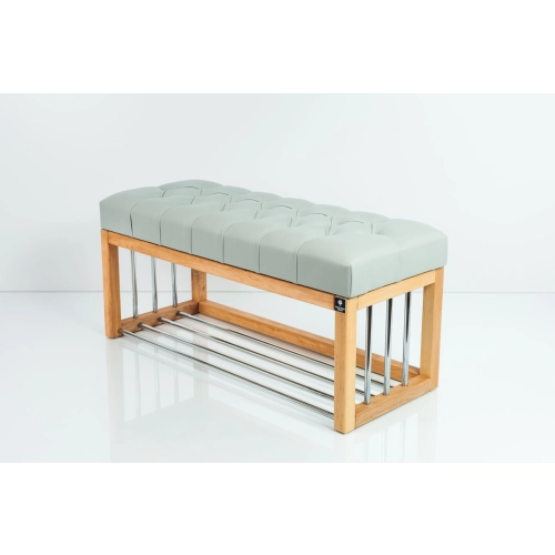 Ławka Pufa Pikowana Ekoskóra Popiel Guzik Tapicerowany LPP-87 Rozmiary od 50 cm do 200 cm