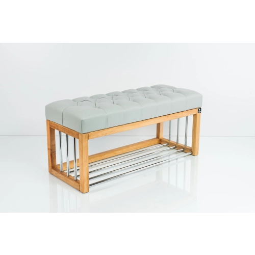 Ławka Pufa Pikowana Ekoskóra Popiel Guzik Tapicerowany LPP-87 Rozmiary od 50 cm do 200 cm