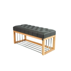 Ławka Pufa Pikowana Ekoskóra Grafit Guzik Tapicerowany LPP-87 Rozmiary od 50 cm do 200 cm