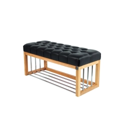 Ławka Pufa Pikowana Ekoskóra Czarny Guzik Tapicerowany LPP-87 Rozmiary od 50 cm do 200 cm