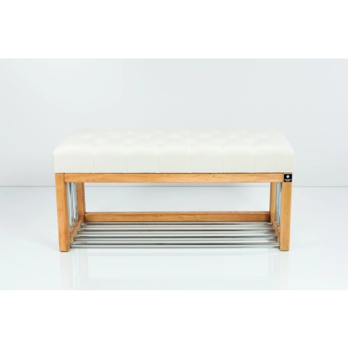 Ławka Pufa Pikowana Biały Guzik Tapicerowany LPP-87 Rozmiary od 50 cm do 200 cm