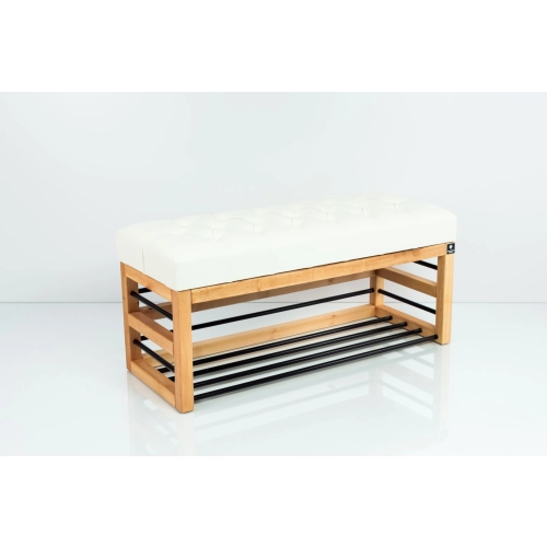 Ławka Pufa Pikowana Ekoskóra Biały Guzik Tapicerowany LPP-88 Rozmiary od 50 cm do 200 cm