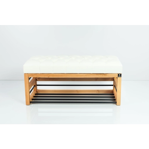 Ławka Pufa Pikowana Ekoskóra Biały Guzik Tapicerowany LPP-88 Rozmiary od 50 cm do 200 cm