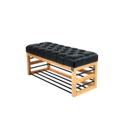 Ławka Pufa Pikowana Ekoskóra Czarny Guzik Tapicerowany LPP-88 Rozmiary od 50 cm do 200 cm