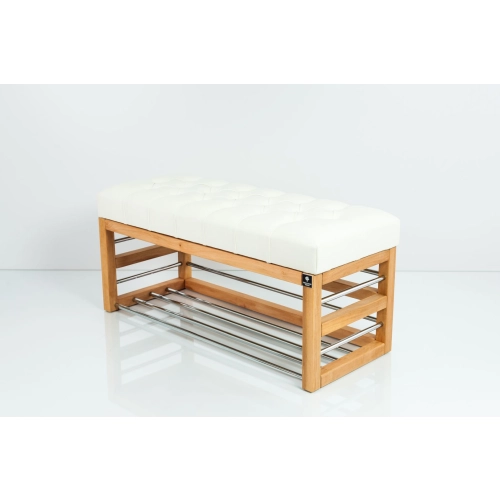 Ławka Pufa Pikowana Ekoskóra Biały Guzik Tapicerowany LPP-89 Rozmiary od 50 cm do 200 cm