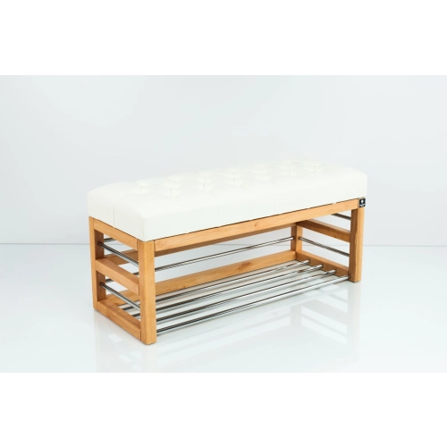 Ławka Pufa Pikowana Ekoskóra Biały Guzik Tapicerowany LPP-89 Rozmiary od 50 cm do 200 cm