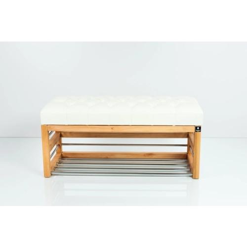 Ławka Pufa Pikowana Ekoskóra Biały Guzik Tapicerowany LPP-89 Rozmiary od 50 cm do 200 cm