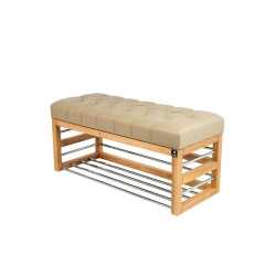 Ławka Pufa Pikowana Ekoskóra Beż Guzik Tapicerowany LPP-89 Rozmiary od 50 cm do 200 cm
