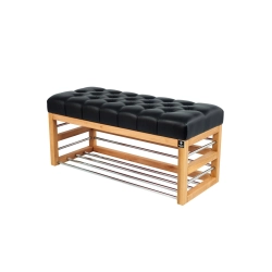 Ławka Pufa Pikowana Ekoskóra Czarny Guzik Tapicerowany LPP-89 Rozmiary od 50 cm do 200 cm