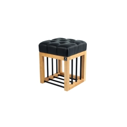 Ławka Taboret Pufa Pikowana Ekoskóra Czarny Guzik Tapicerowany LPP-90