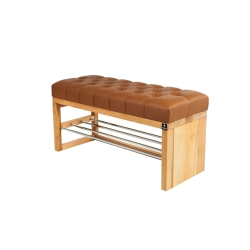 Ławka Pufa Pikowana Ekoskóra Brązowy Guzik Tapicerowany LPP-91 Rozmiary od 50 cm do 200 cm