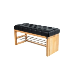 Ławka Pufa Pikowana Ekoskóra Czarny Guzik Tapicerowany LPP-91 Rozmiary od 50 cm do 200 cm