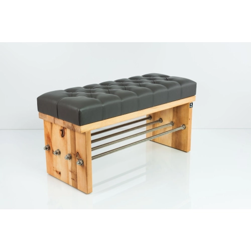 Ławka Pufa Pikowana Ekoskóra Grafit Guzik Tapicerowany LPP-93 Rozmiary od 50 cm do 200 cm