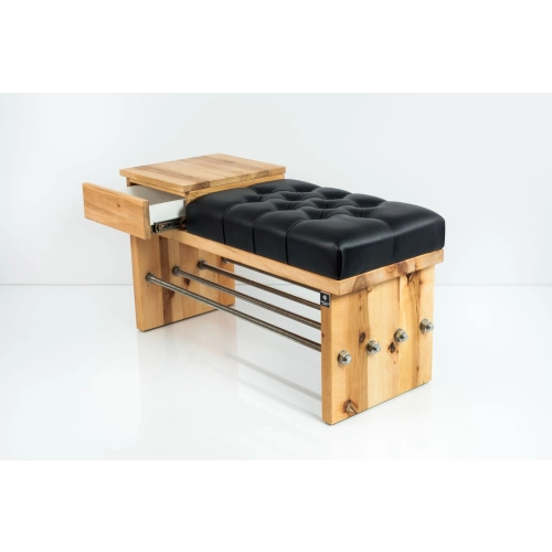 Ławka Pufa Pikowana Ekoskóra Czarny Guzik Tapicerowany LPP-94 Rozmiary od 50 cm do 200 cm