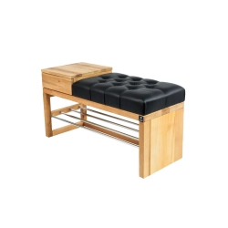 Ławka Pufa Pikowana Ekoskóra Czarny Guzik Tapicerowany LPP-96 Rozmiary od 50 cm do 200 cm