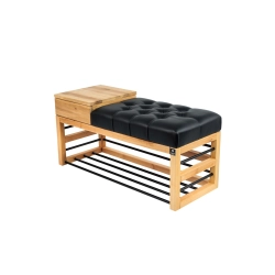 Ławka Pufa Pikowana Ekoskóra Czarny Guzik Tapicerowany LPP-99 Rozmiary od 50 cm do 200 cm