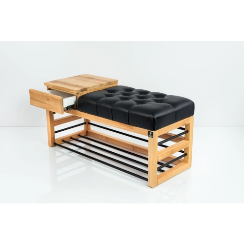 Ławka Pufa Pikowana Ekoskóra Czarny Guzik Tapicerowany LPP-99 Rozmiary od 50 cm do 200 cm