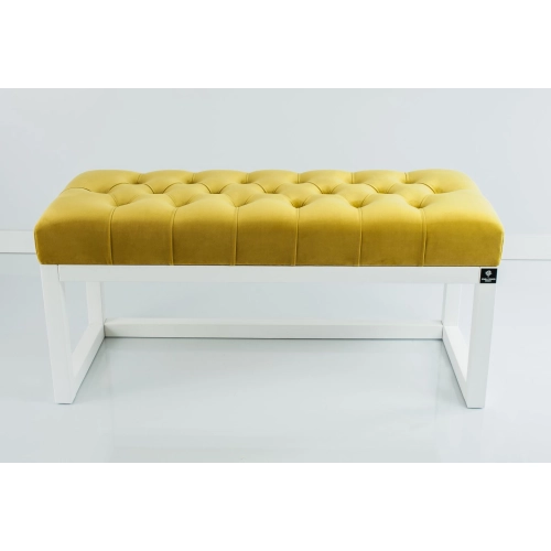 Ławka Pufa Pikowana Żółcień Cytrynowa Guzik Tapicerowany LPP-2 + Wieszak Ścienny WDC-35 Kolory