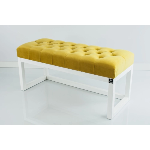 Ławka Pufa Pikowana Żółcień Cytrynowa Guzik Tapicerowany LPP-2 + Wieszak Ścienny WDC-35 Kolory