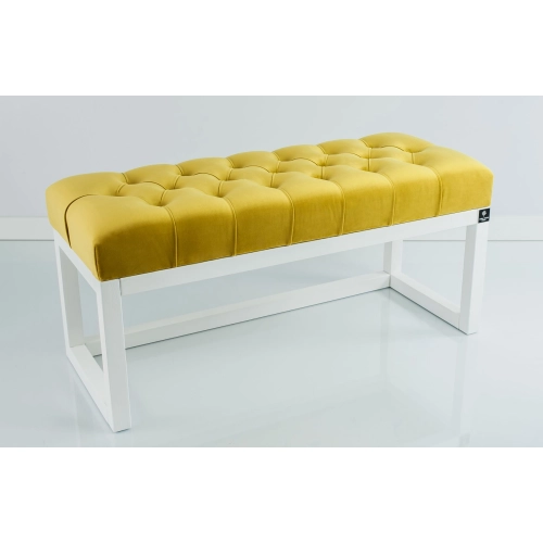 Ławka Pufa Pikowana Żółcień Cytrynowa Guzik Tapicerowany LPP-2 + Wieszak Ścienny WDC-35 Kolory