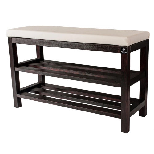 Regał Szafka Na Buty Mahoń Z Siedziskiem Kolory Drewno Lite RBS-1 Rozmiary od  50 cm do 120 cm