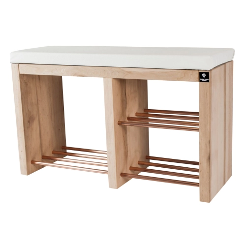 Regał Szafka Na Buty Naturalny Z Siedziskiem Kolory Drewno Lite RBS-22 Rozmiary od 50 cm do 120 cm