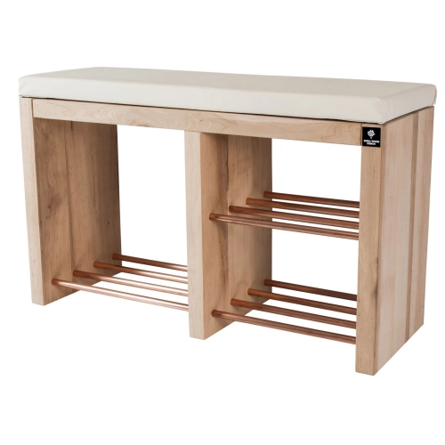 Regał Szafka Na Buty Naturalny Z Siedziskiem Kolory Drewno Lite RBS-22 Rozmiary od 50 cm do 120 cm