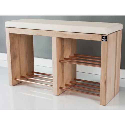 Regał Szafka Na Buty Naturalny Z Siedziskiem Kolory Drewno Lite RBS-22 Rozmiary od 50 cm do 120 cm