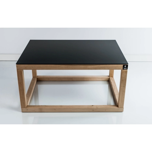 SKD-9 STOLIK NATURALNY BLACK KAWOWY DREWNO LITE , SZYBA HARTOWANA