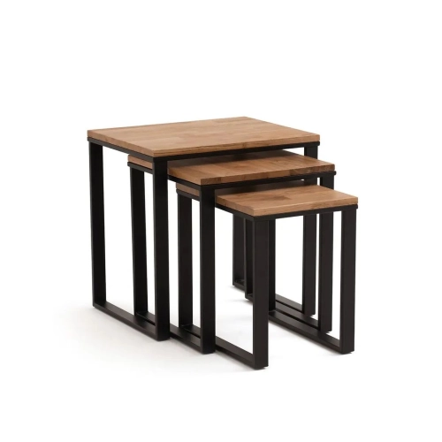 KOMPLET STOLIKÓW KAWOWY 3 w 1 DREWNO DĄB LITE I STAL STK-150