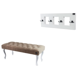 Ławka Pufa Pikowana Cappuccino Tapicerowany LPP-1 + Wieszak Ścienny WDC-22