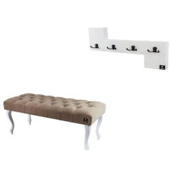 Ławka Pufa Pikowana Cappuccino Guzik Tapicerowany LPP-1 + Wieszak Ścienny WDC-35