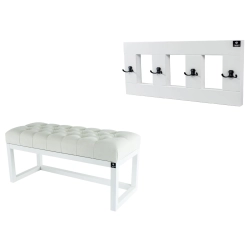 Ławka Pufa Pikowana Złamana Biel  LPP-2 + Wieszak Ścienny WDC-17 Kolory