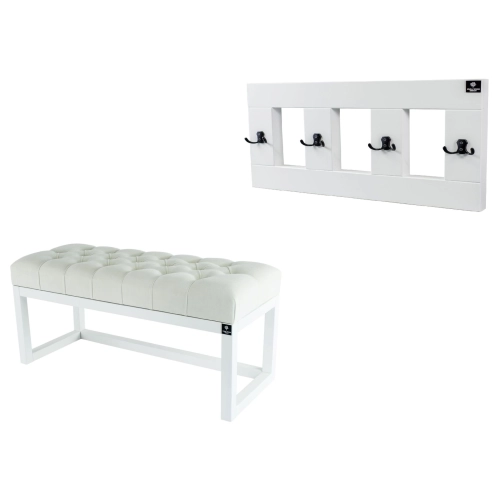 Ławka Pufa Pikowana Złamana Biel  LPP-2 + Wieszak Ścienny WDC-17 Kolory