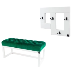 Ławka Pufa Pikowana Butelkowa Zieleń Guzik Tapicerowany LPP-2 + Wieszak Ścienny WDC-19 Kolory