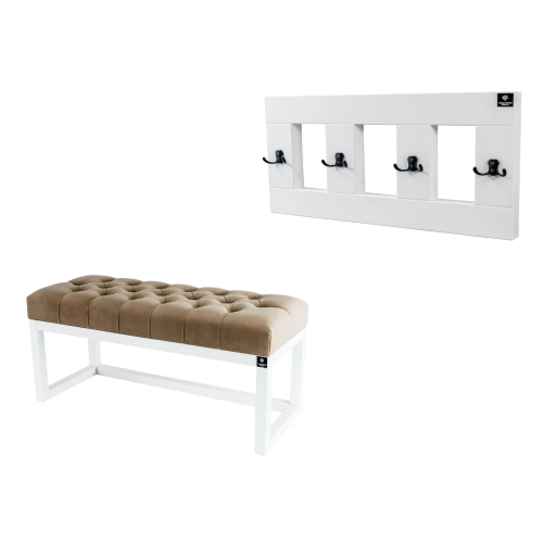 Ławka Pufa Pikowana Cappuccino LPP-2 + Wieszak Ścienny WDC-17 Kolory