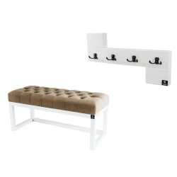 Ławka Pufa Pikowana Cappuccino Guzik Tapicerowany LPP-2 + Wieszak Ścienny WDC-35 Kolory