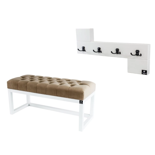 Ławka Pufa Pikowana Cappuccino Guzik Tapicerowany LPP-2 + Wieszak Ścienny WDC-35 Kolory