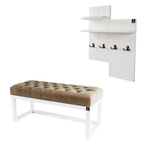 Ławka Pufa Pikowana Cappuccino Guzik Tapicerowany LPP-2 + Wieszak Ścienny WDC-5 Kolory