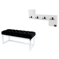 Ławka Pufa Pikowana Czarna Guzik Tapicerowany LPP-2 + Wieszak Ścienny WDC-35 Kolory