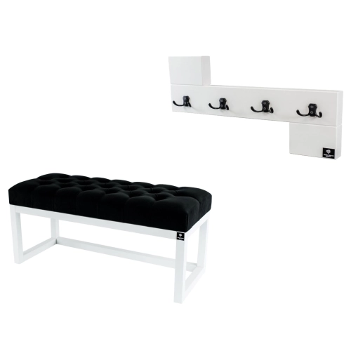 Ławka Pufa Pikowana Czarna Guzik Tapicerowany LPP-2 + Wieszak Ścienny WDC-35 Kolory