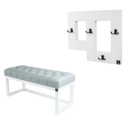 Ławka Pufa Pikowana Ekoskóra Popiel Guzik Tapicerowany LPP-2 + Wieszak Ścienny WDC-19 Kolory