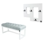Ławka Pufa Pikowana Ekoskóra Popiel Guzik Tapicerowany LPP-2 + Wieszak Ścienny WDC-19 Kolory