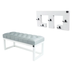 Ławka Pufa Pikowana Ekoskóra Popiel Guzik Tapicerowany LPP-2 + Wieszak Ścienny WDC-22 Kolory