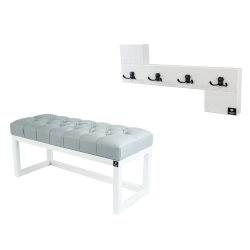 Ławka Pufa Pikowana Ekoskóra Popiel Guzik Tapicerowany LPP-2 + Wieszak Ścienny WDC-35 Kolory