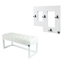 Ławka Pufa Pikowana Ekoskóra Biała  LPP-2 + Wieszak Ścienny WDC-19 Kolory