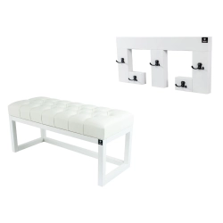 Ławka Pufa Pikowana Ekoskóra Biała Guzik Tapicerowany LPP-2 + Wieszak Ścienny WDC-22 Kolory